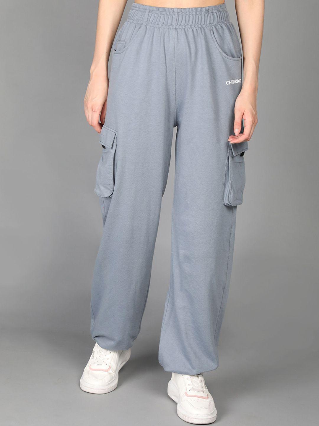 chkokko-women-grey-solid-cotton-relaxed-fit-joggers