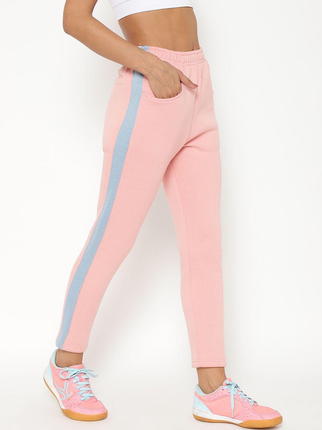 chkokko women pink solid straight-fit antimicrobal cotton track pants