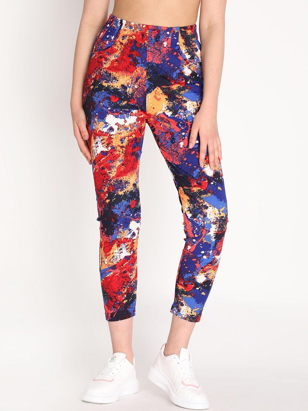 chkokko-women-red-&-blue-printed-training-or-gym-track-pants