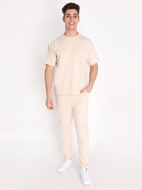 chkokko beige loose fit t-shirt & trackpants set