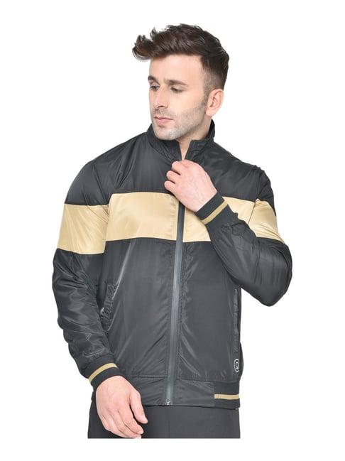 chkokko black & beige regular fit colour block sports jacket