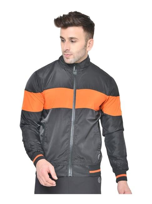 chkokko black & orange regular fit colour block sports jacket