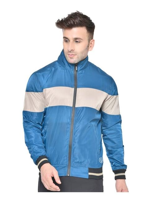 chkokko blue & beige regular fit colour block sports jacket