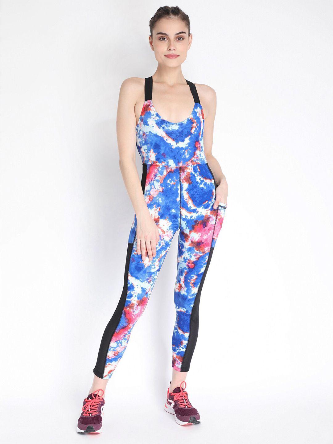 chkokko blue & pink printed basic jumpsuit