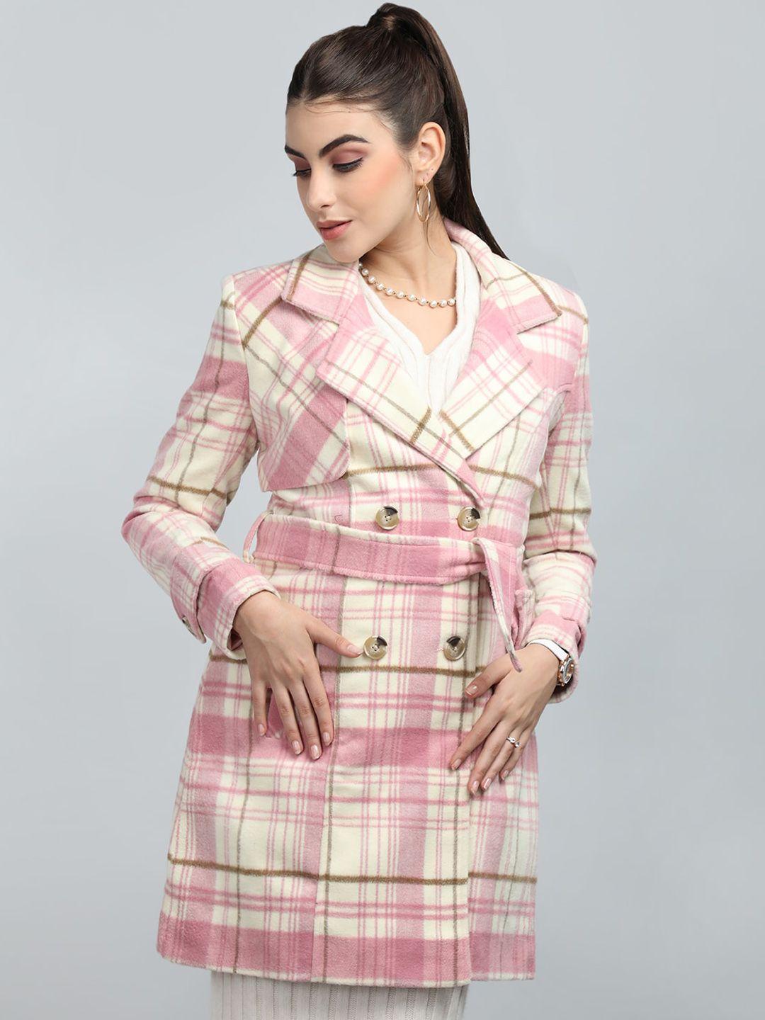 chkokko checked double breasted notched lapel collar trench coat
