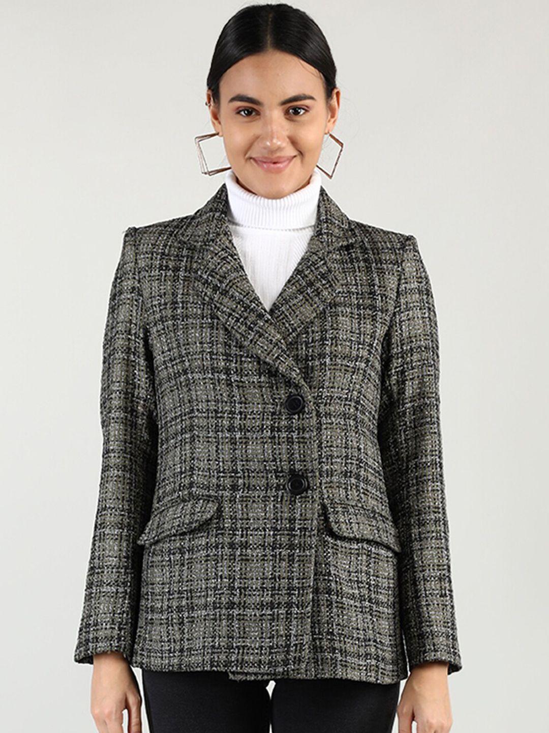 chkokko checked notched lapel single breasted overcoat
