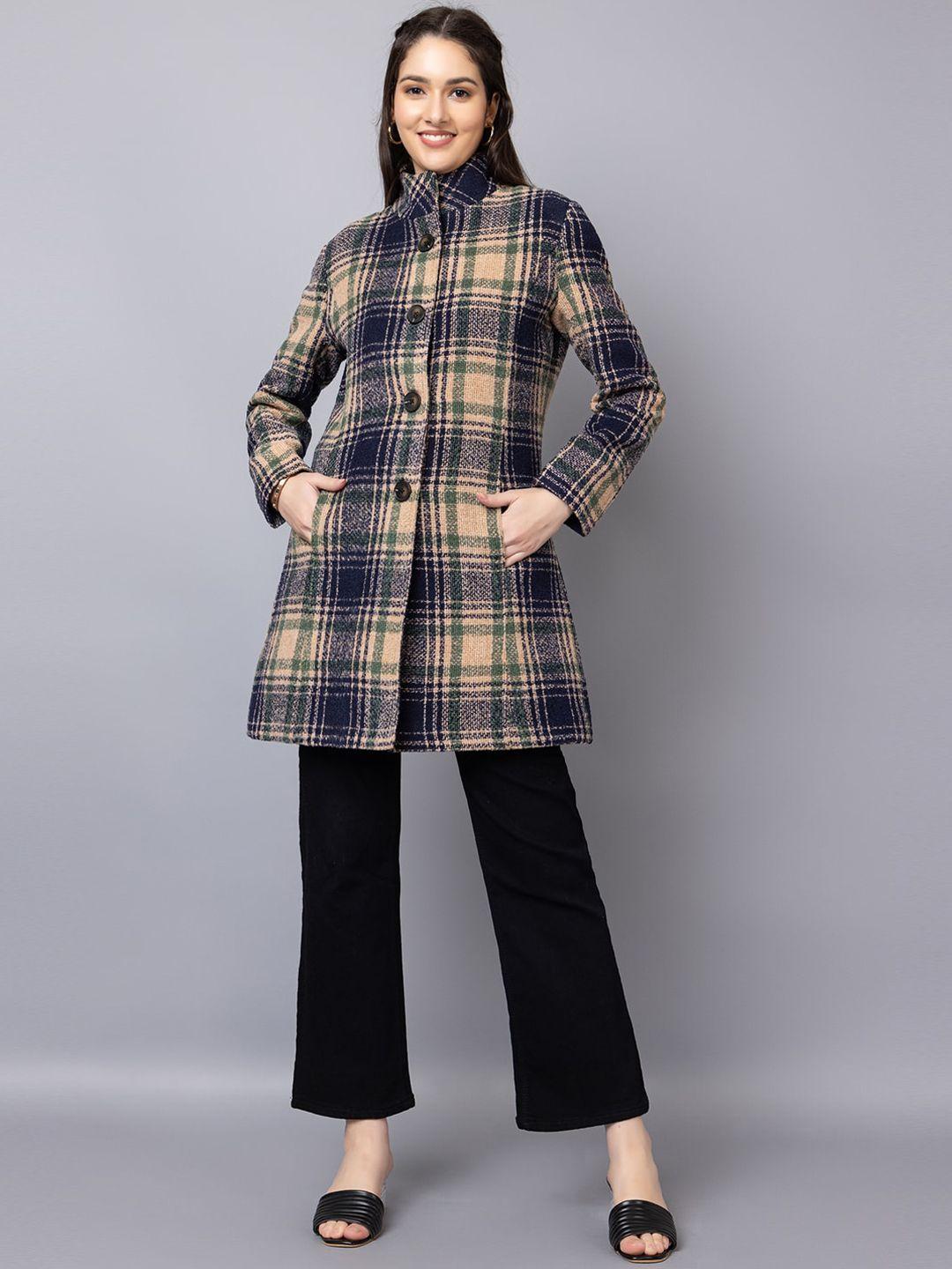 chkokko checked single breasted woollen stylish overcoat