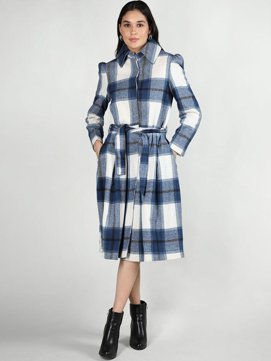 chkokko checked spread collar long sleeves longline over coat