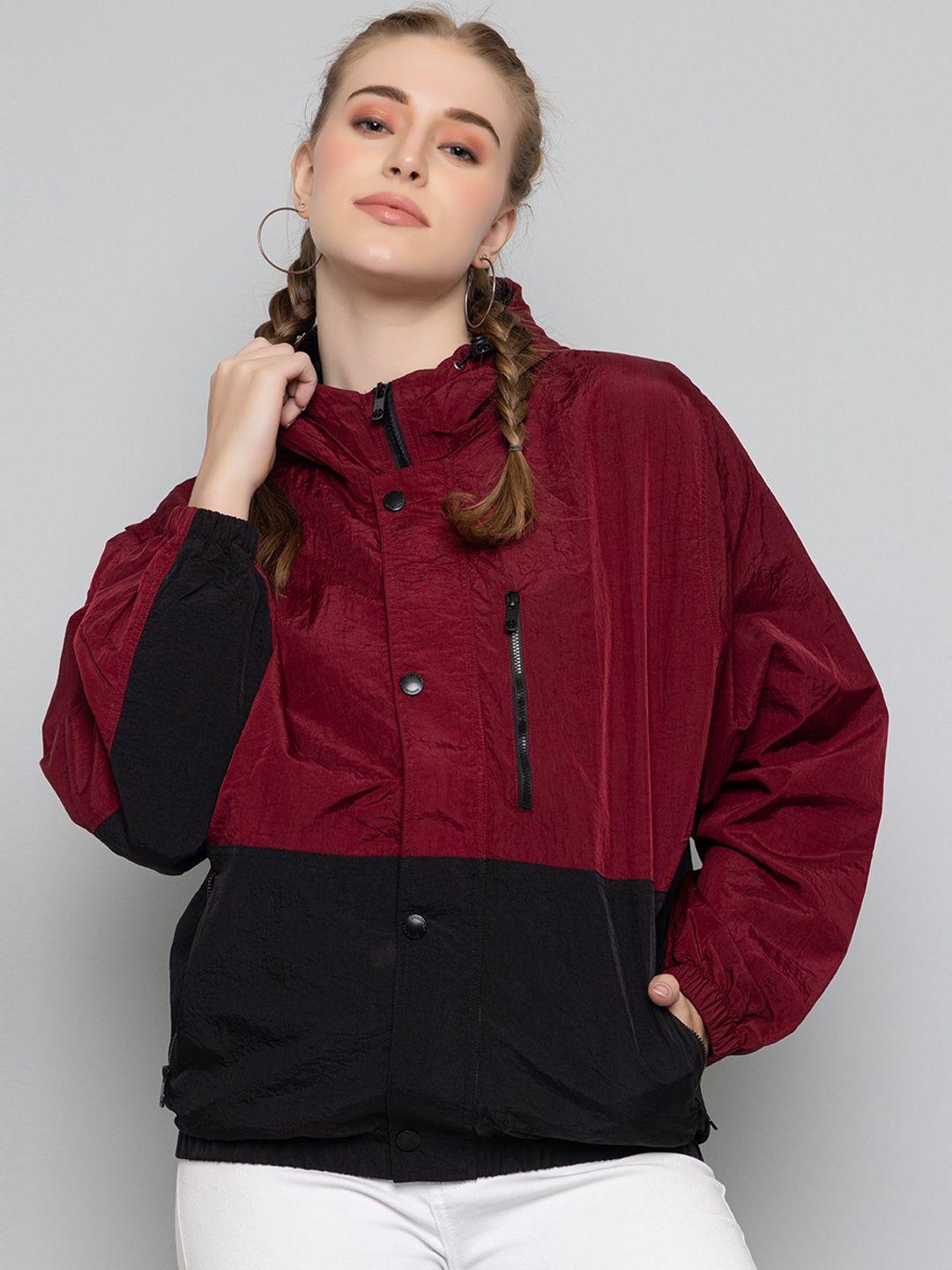 chkokko colourblocked hooded windcheater crop sporty jacket