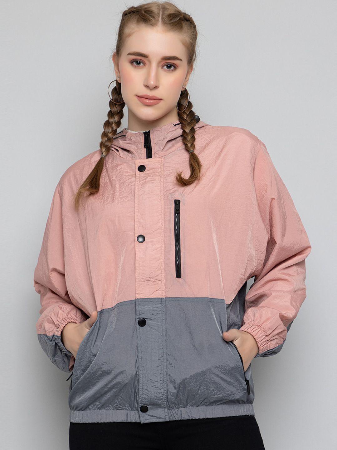 chkokko colourblocked hooded windcheater crop sporty jacket