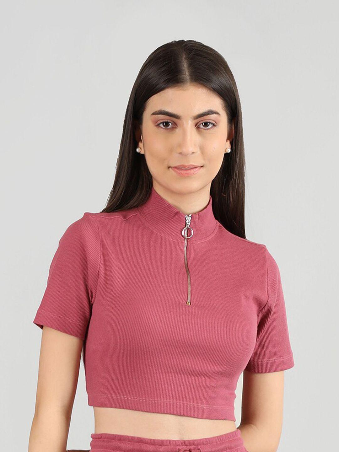 chkokko high neck short sleeves crop top