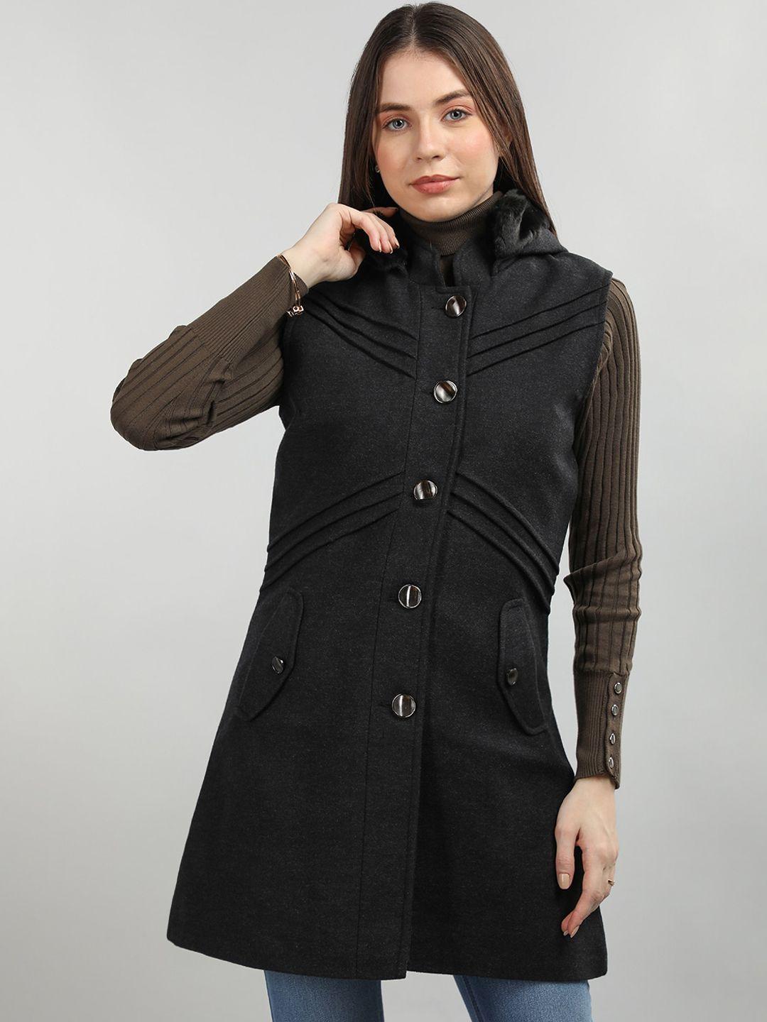 chkokko hooded sleeveless wool single-breasted overcoat