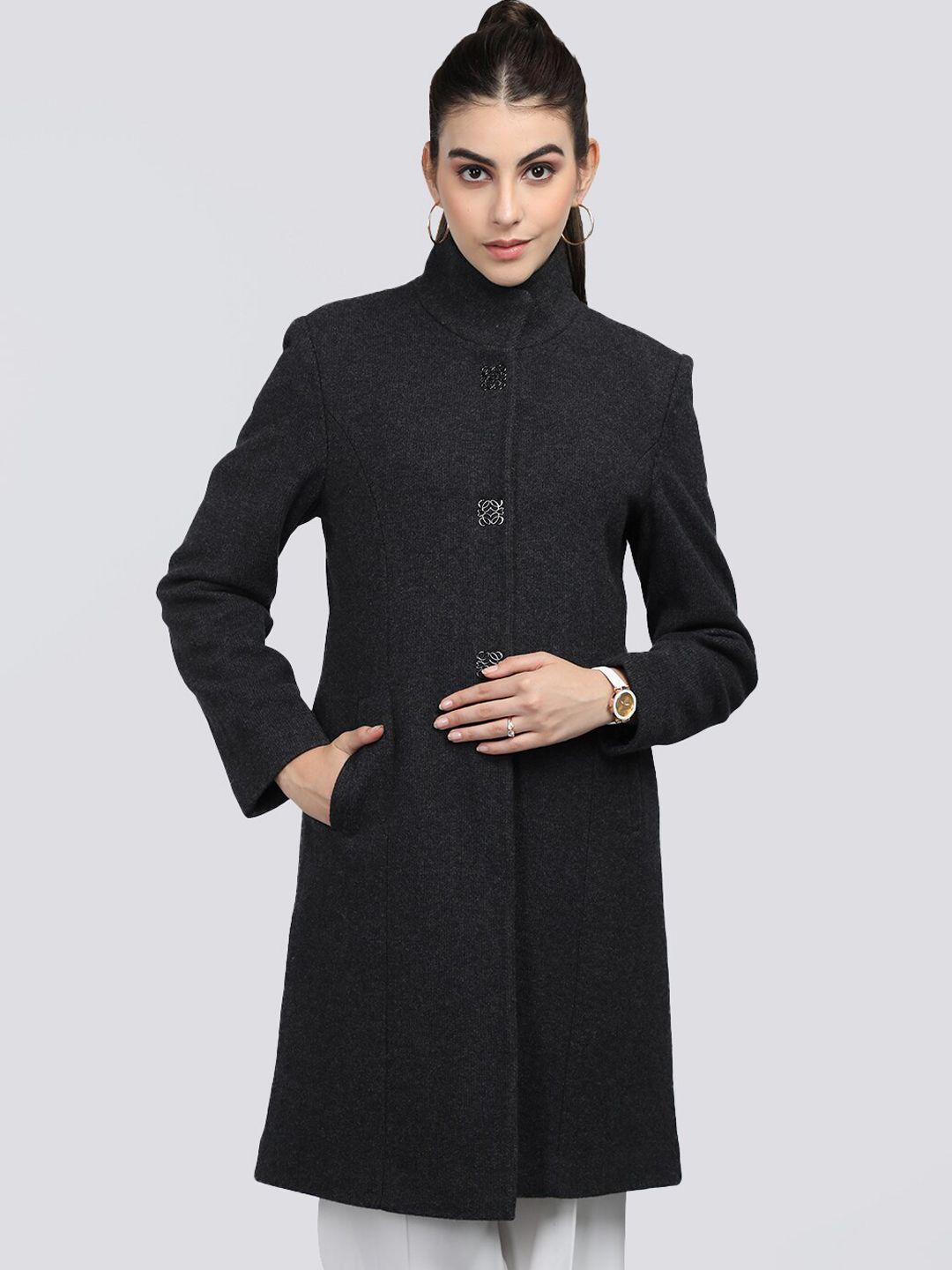 chkokko mandarin collar longline woolen overcoat