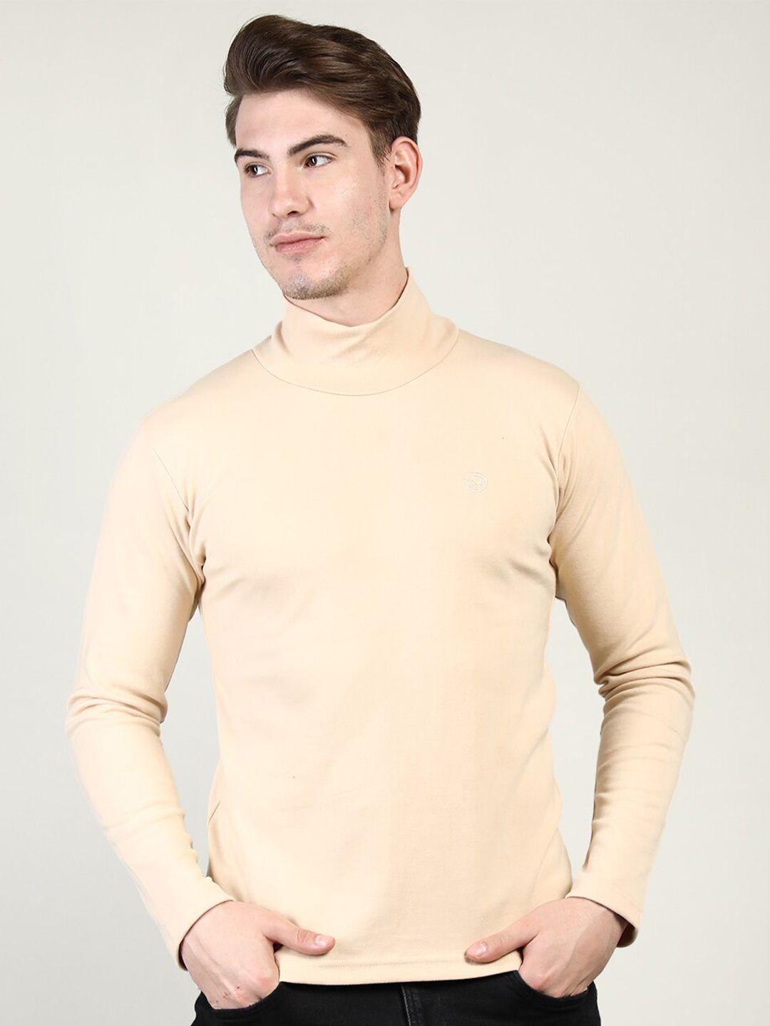 chkokko men beige high neck  cotton  t-shirt