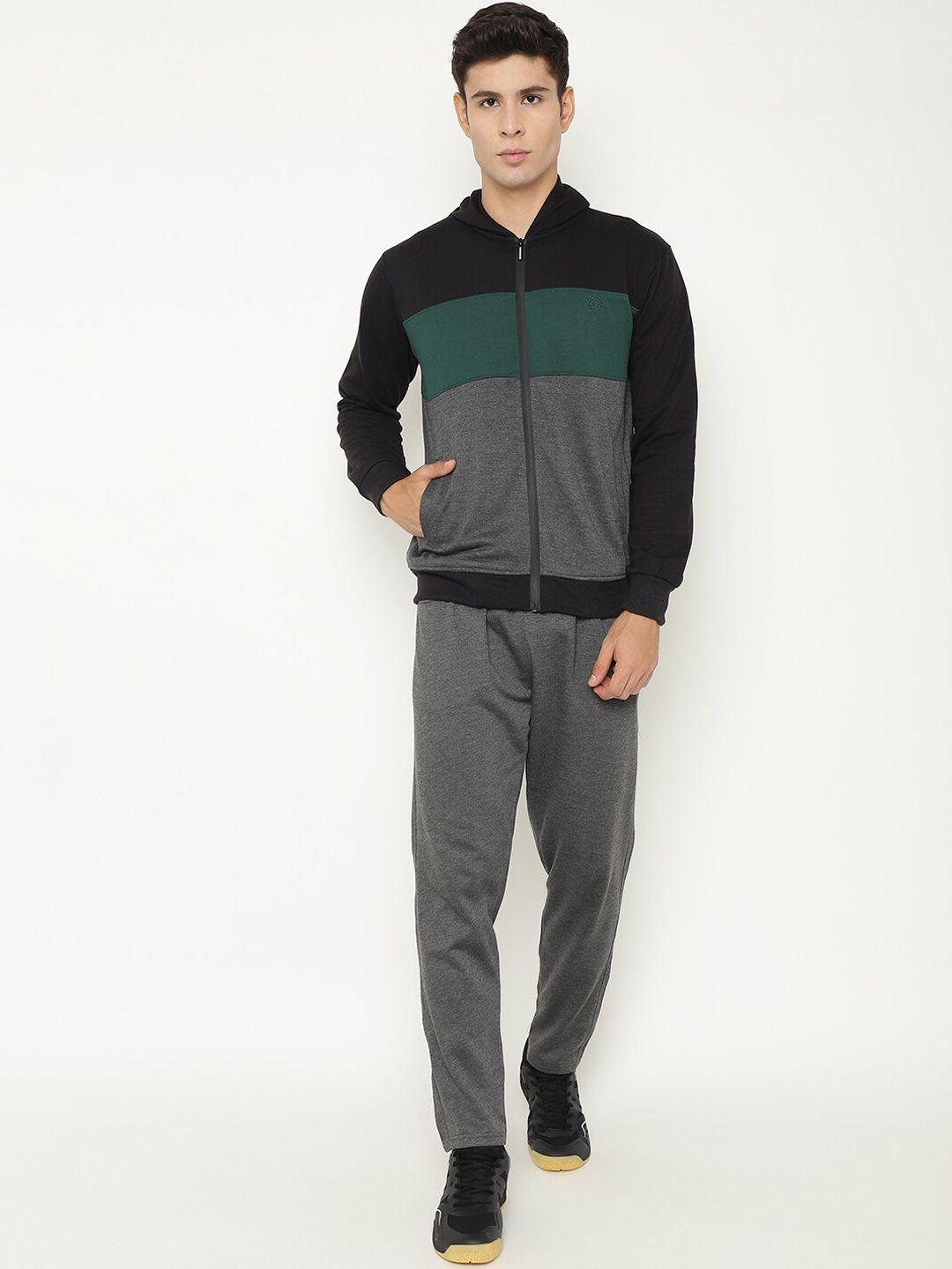 chkokko men black & grey colourblocked tracksuit