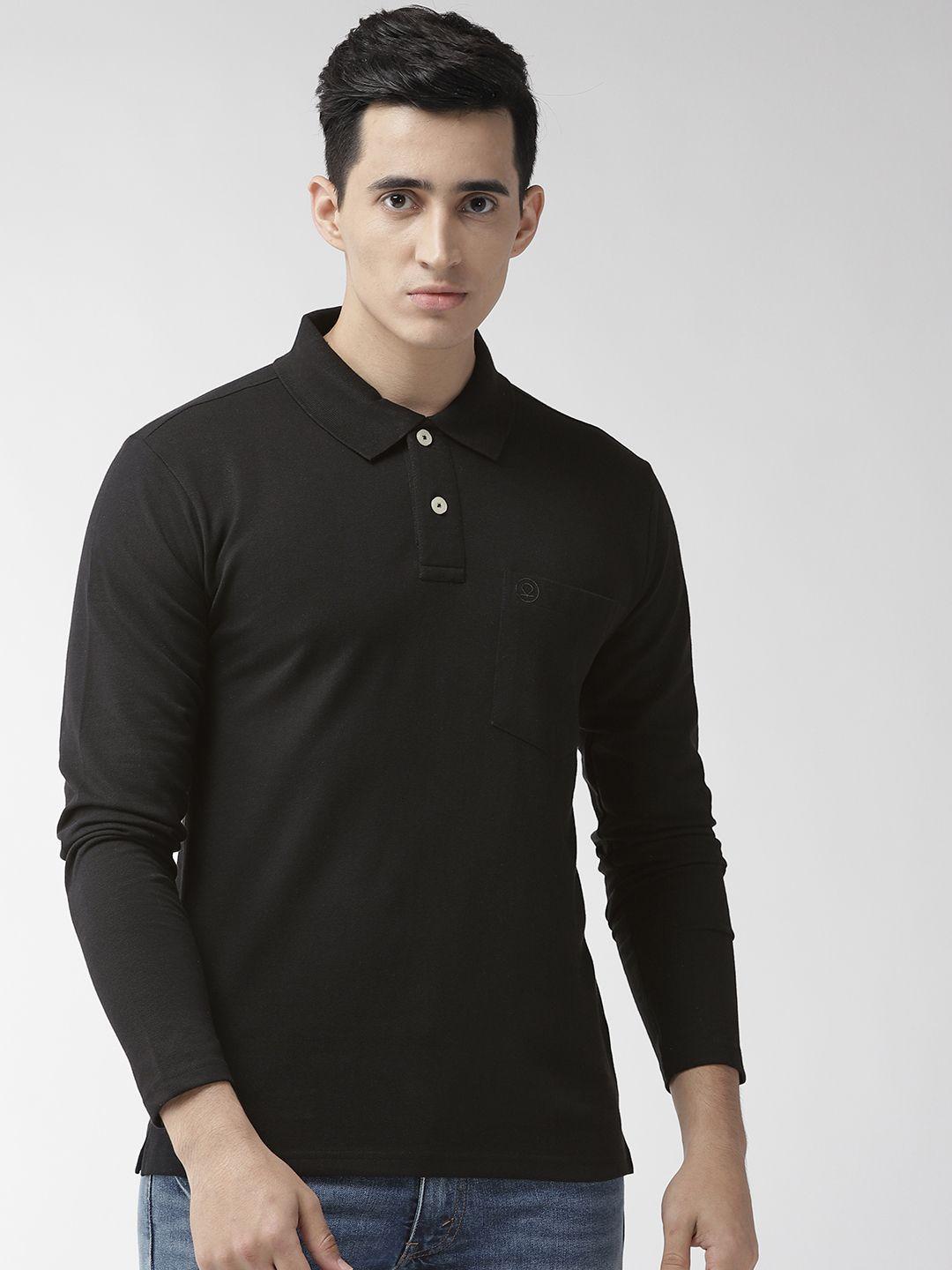 chkokko men black solid polo collar t-shirt