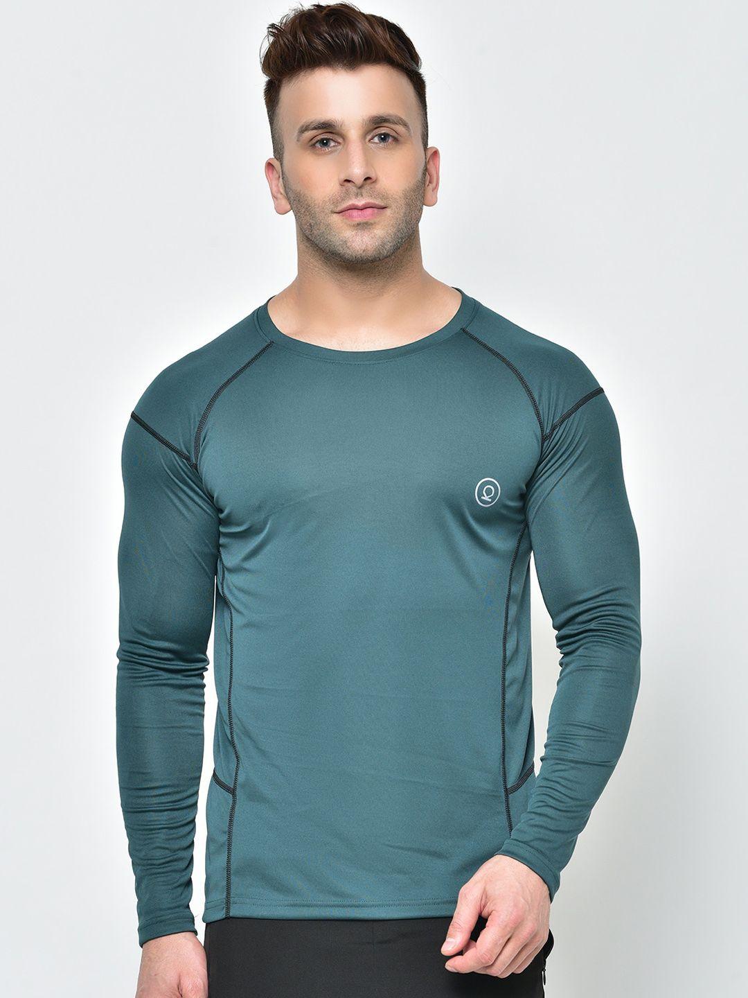 chkokko men green solid dry fit round neck t-shirt