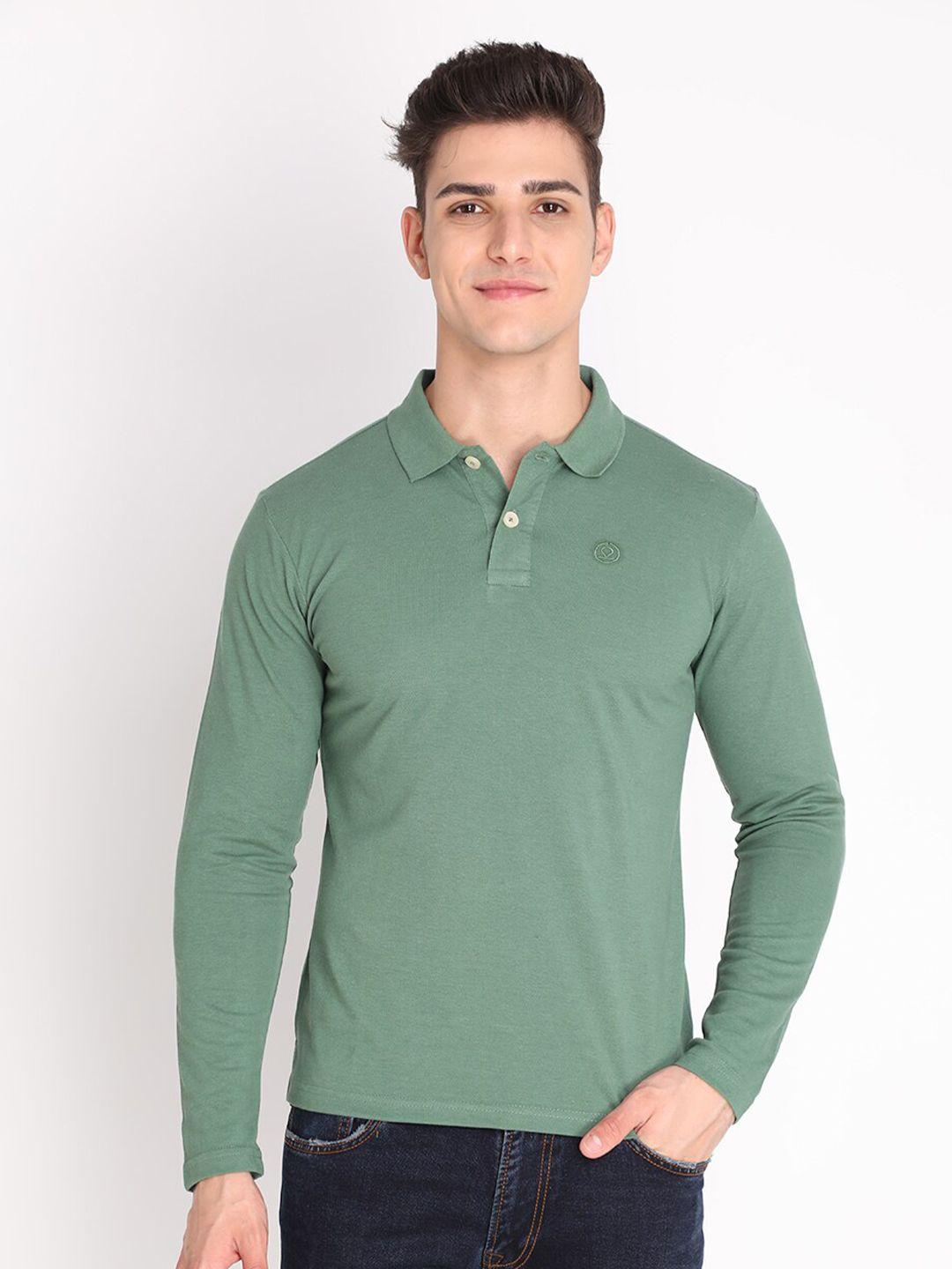 chkokko men green solid polo collar cotton regular fit outdoor t-shirt
