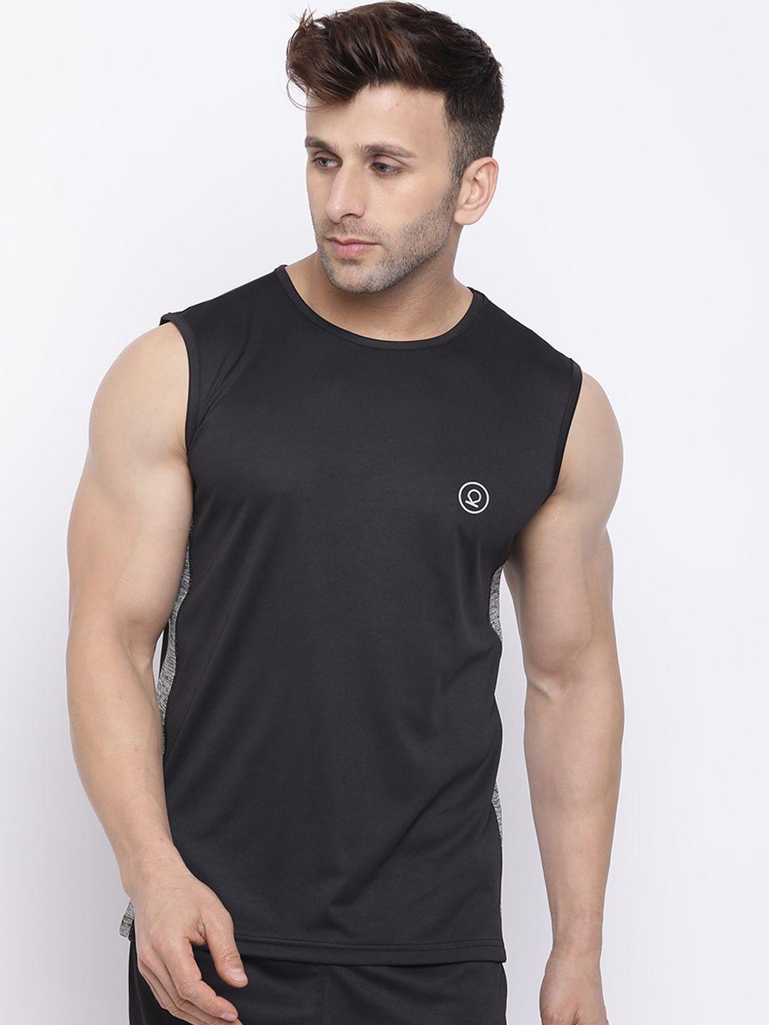 chkokko men grey & black colourblocked dri-fit round neck t-shirt
