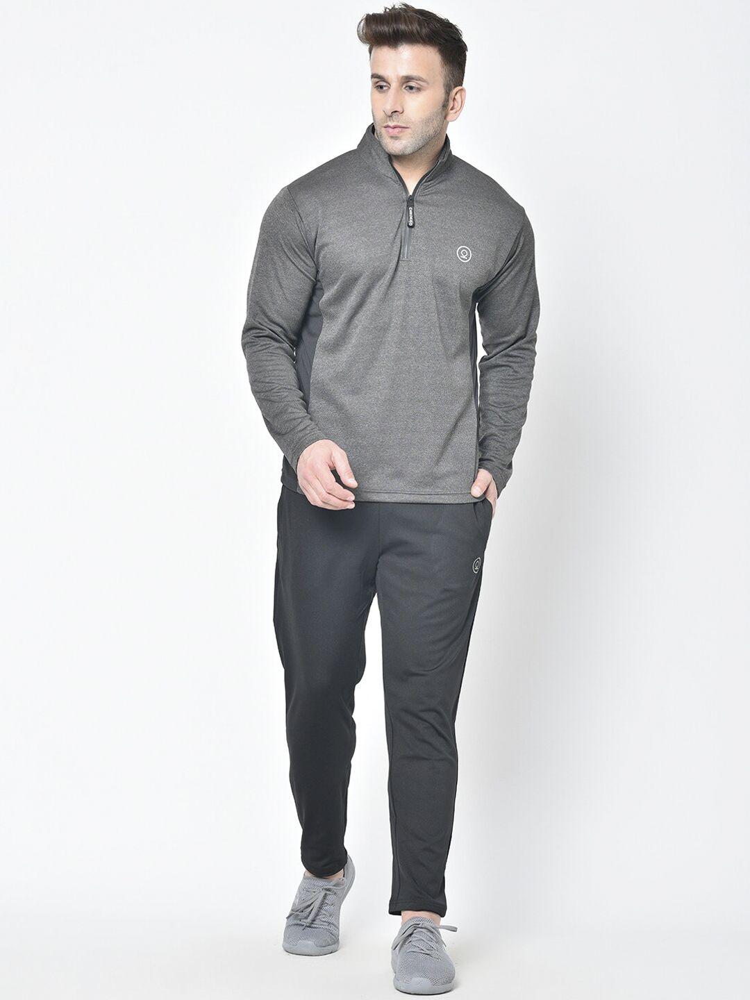 chkokko men grey melange & black solid tracksuit