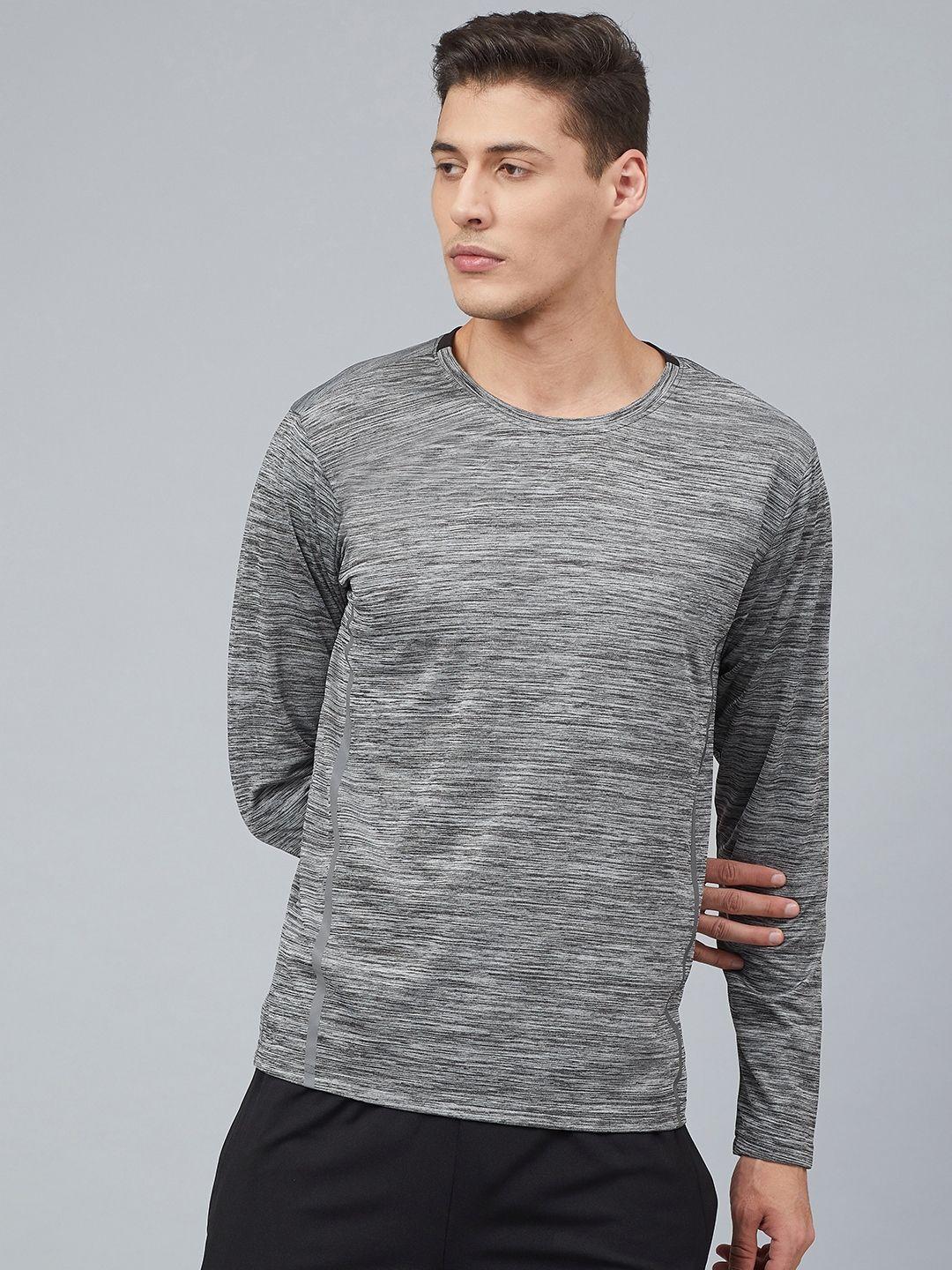 chkokko men grey melange solid dry fit round neck training t-shirt