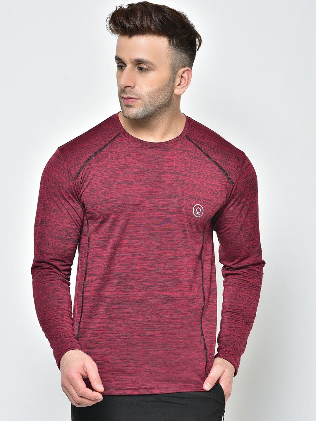 chkokko men maroon self design round neck sports t-shirt