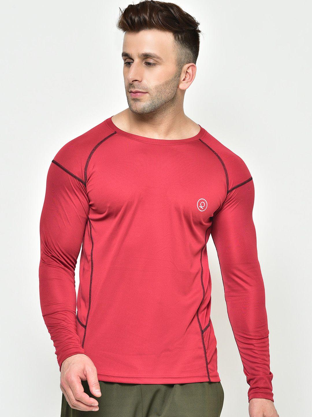 chkokko men maroon solid round neck sports t-shirt