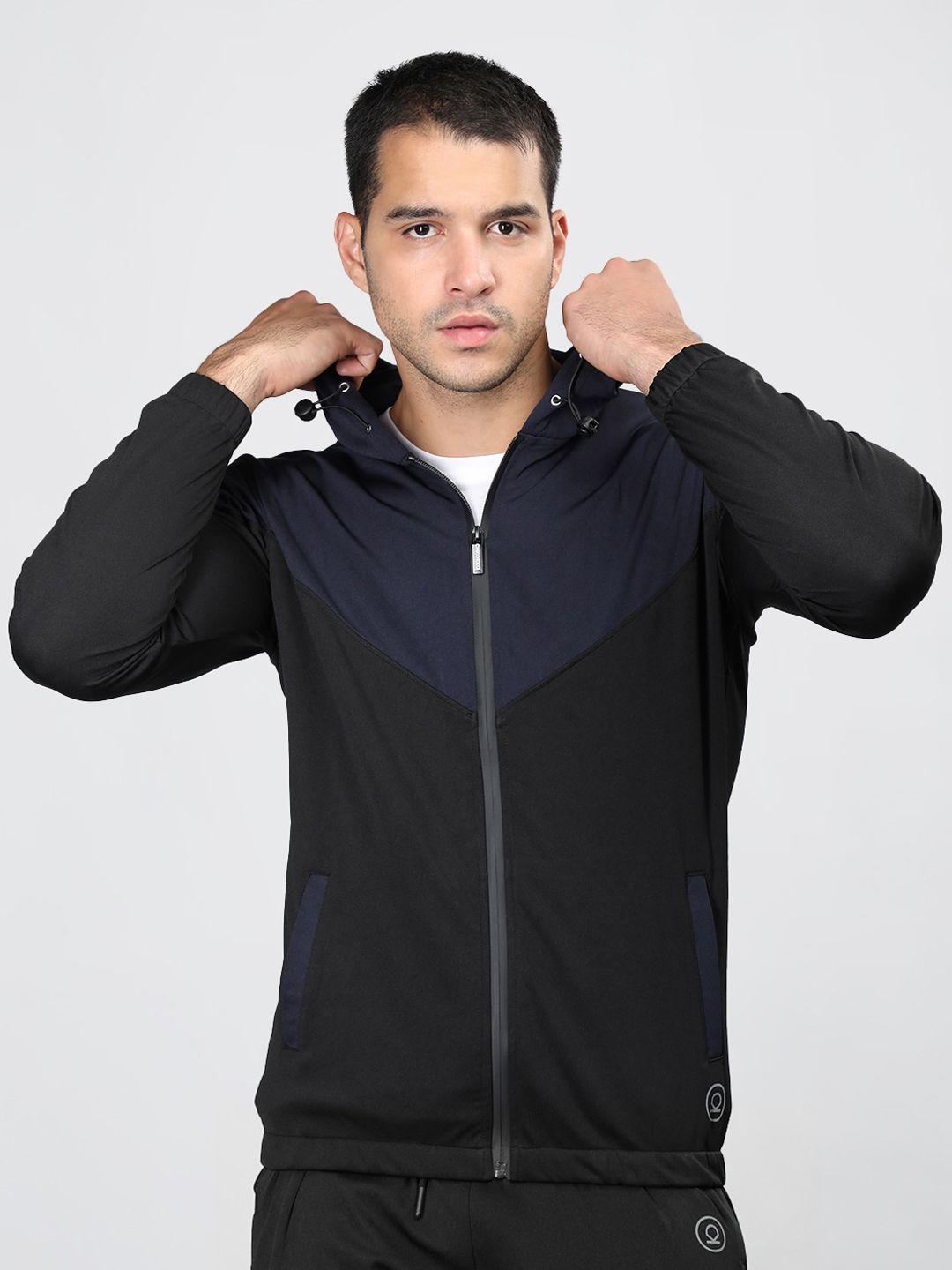 chkokko men navy blue colourblocked windcheater outdoor sporty jacket