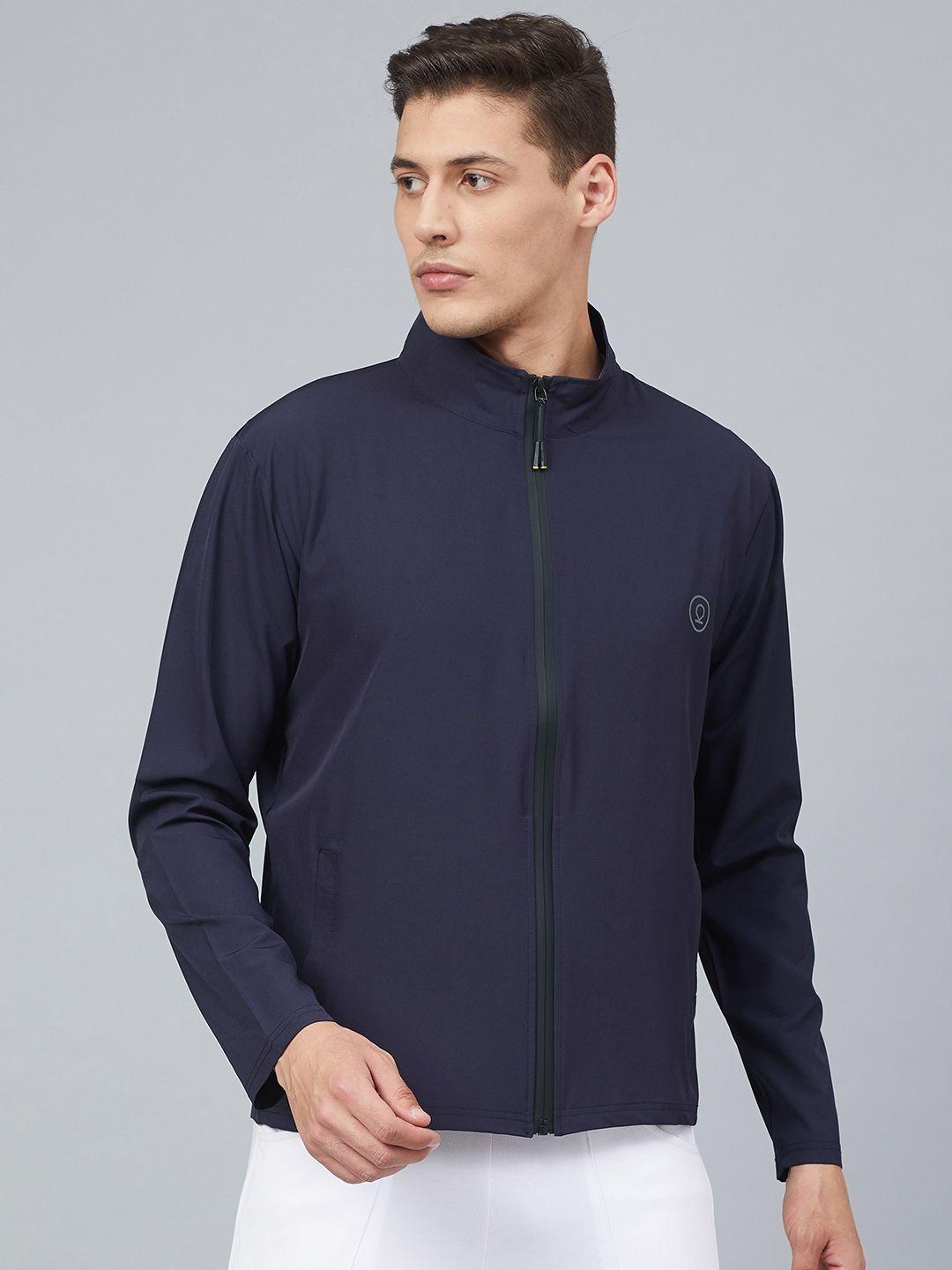 chkokko men navy blue solid running sporty jacket