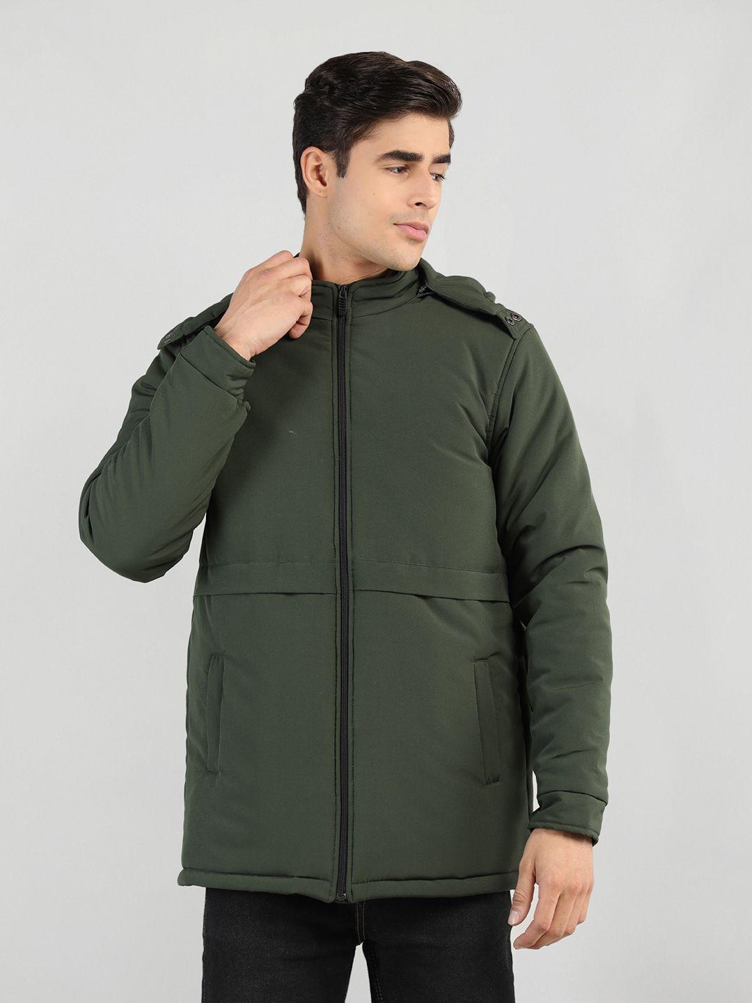 chkokko men olive green longline outdoor padded jacket