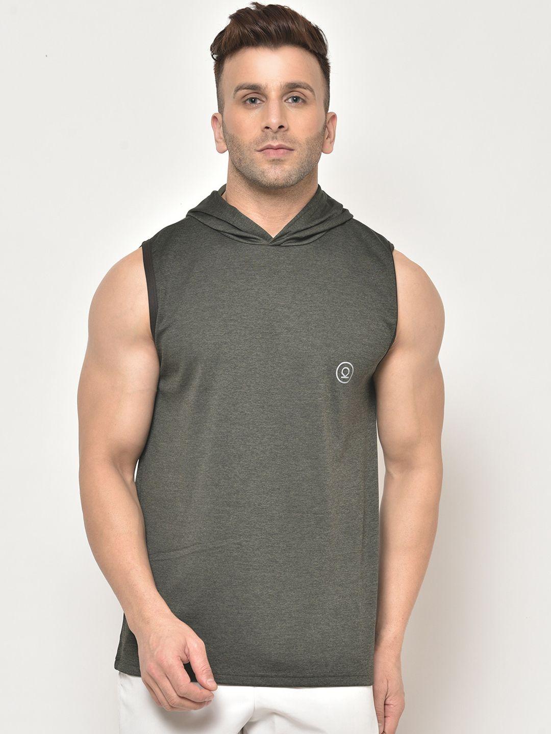 chkokko men olive green solid hood sports t-shirt