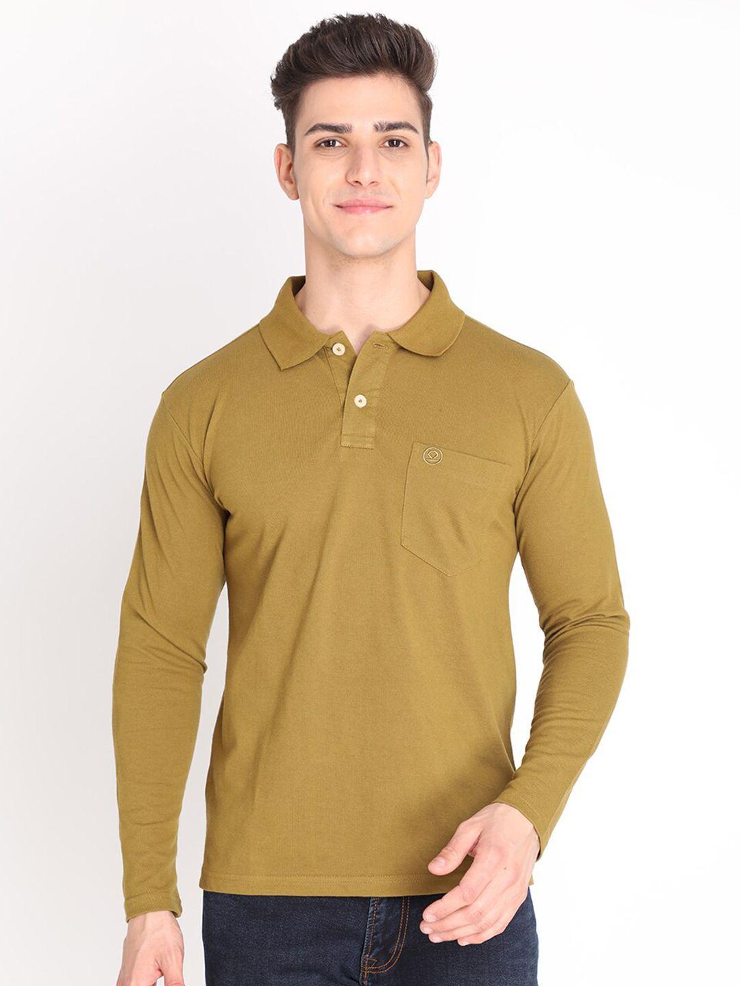 chkokko men olive green solid polo collar cotton regular fit outdoor t-shirt