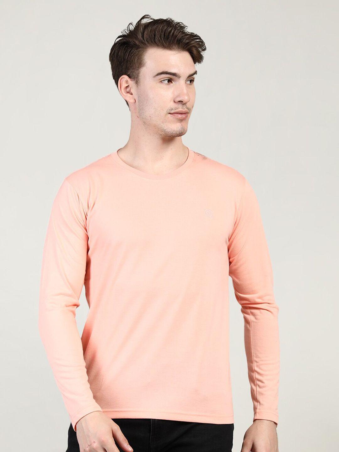 chkokko men peach-coloured solid cotton t-shirt