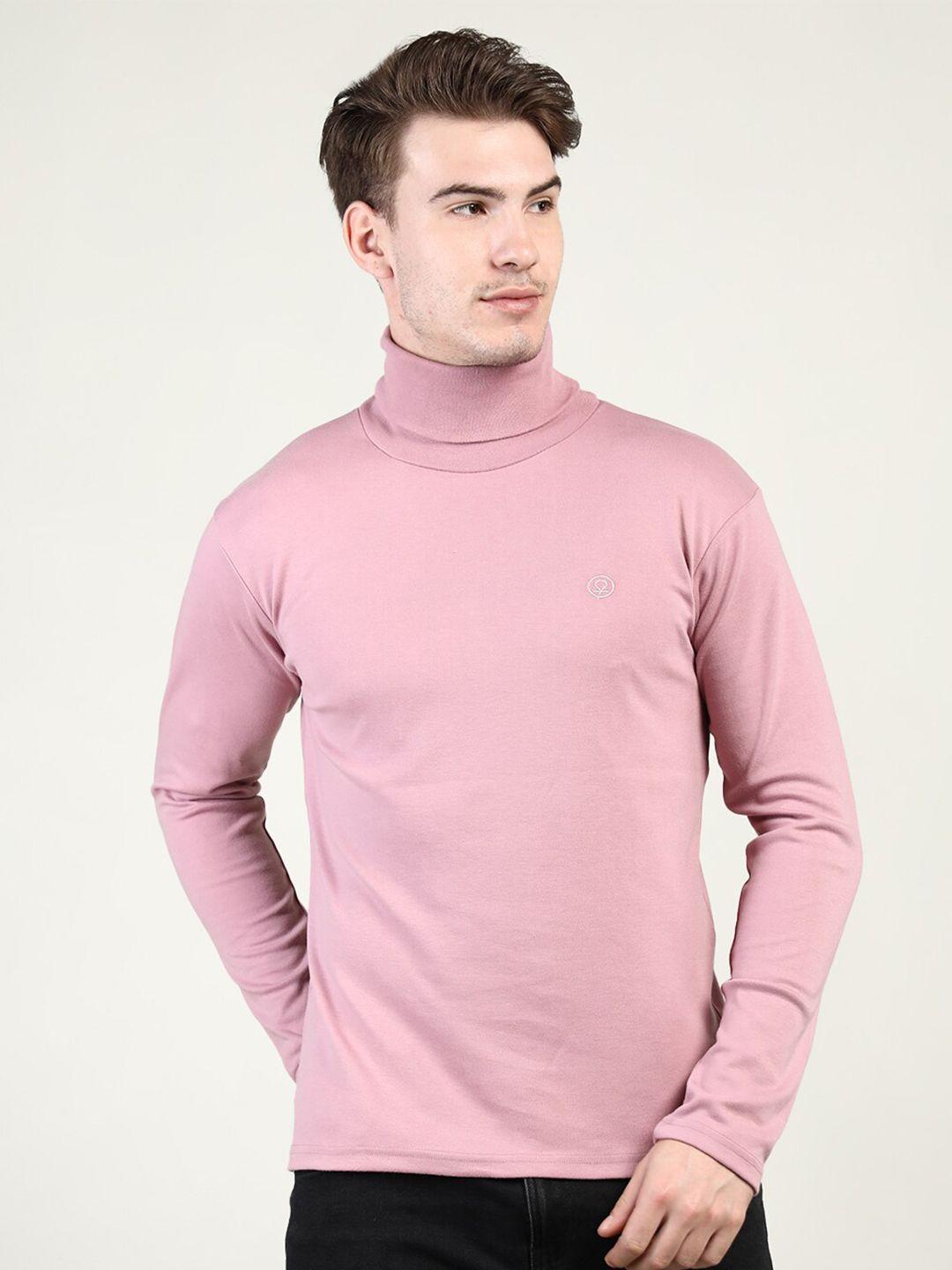 chkokko men pink cotton turtle neck t-shirt