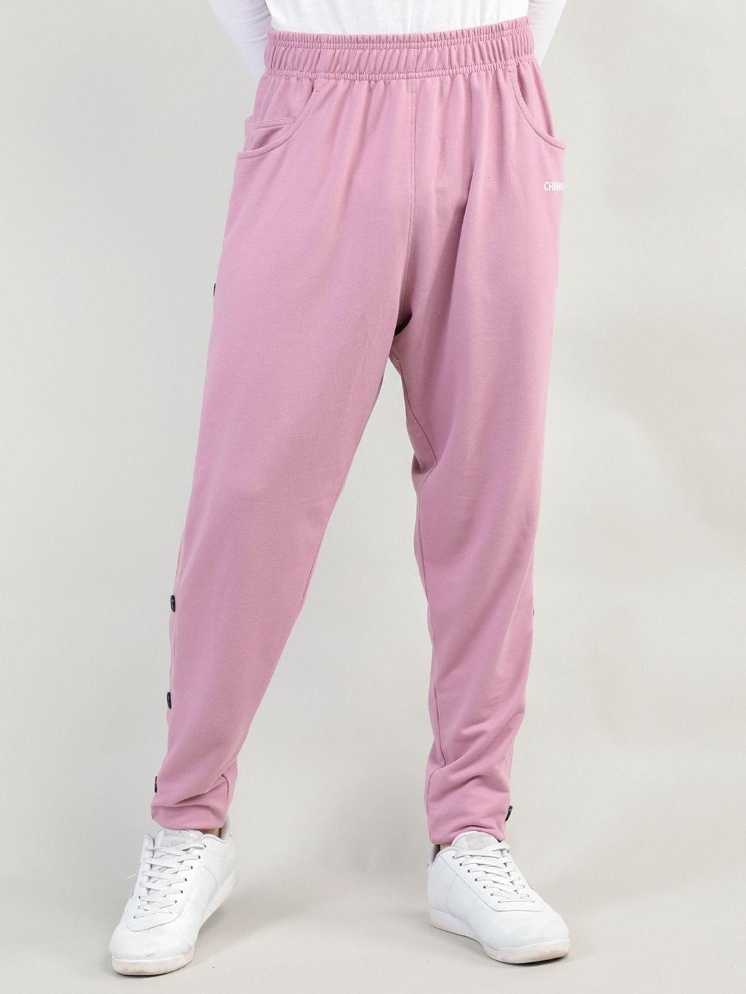 chkokko men pink solid cotton track pants