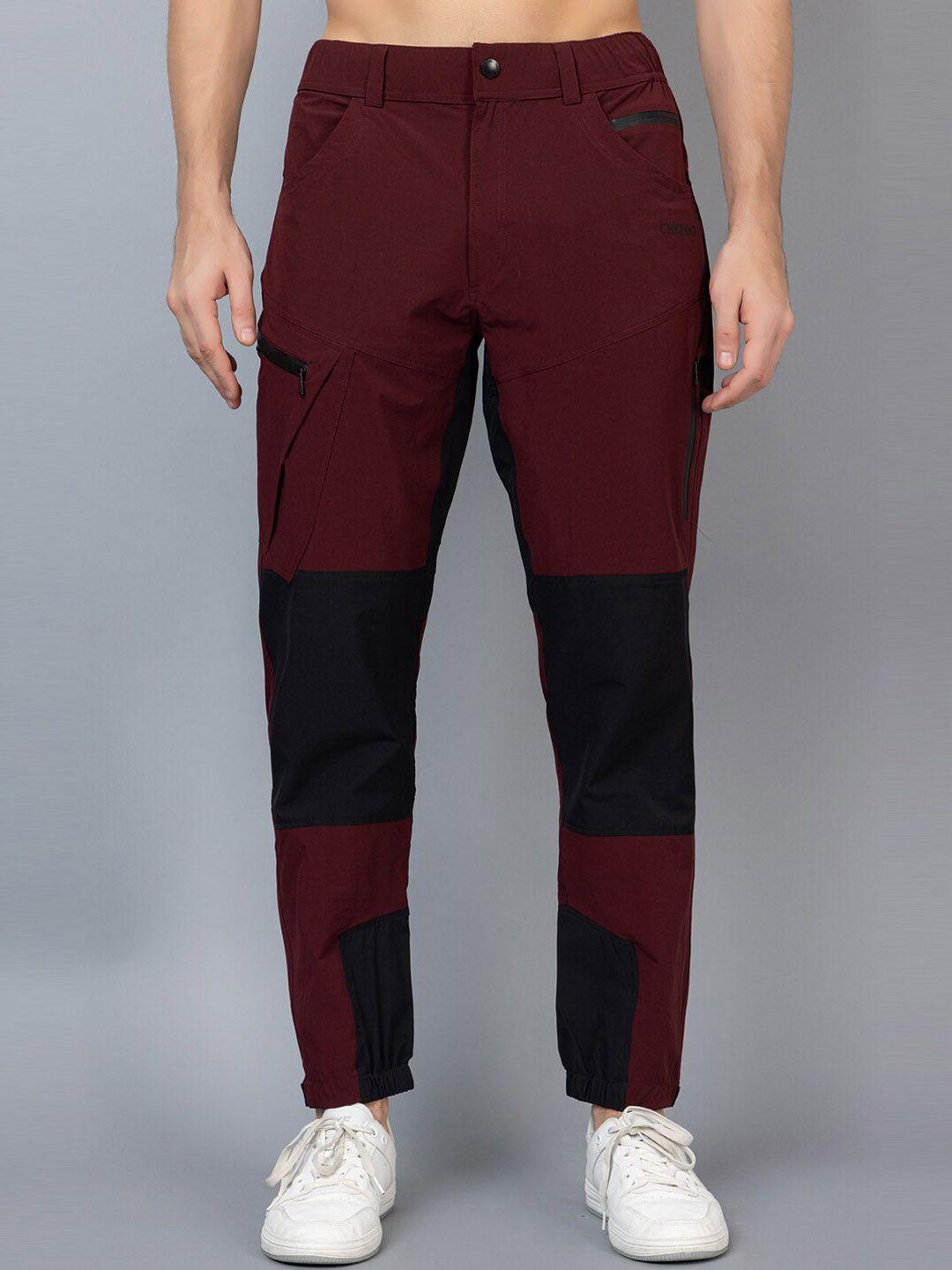 chkokko men regular fit mid-rise colourblocked sports track pants