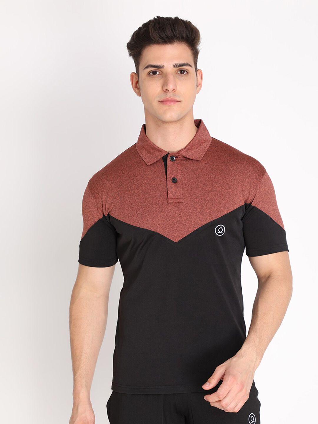 chkokko men rust & black colourblocked polo collar outdoor t-shirt