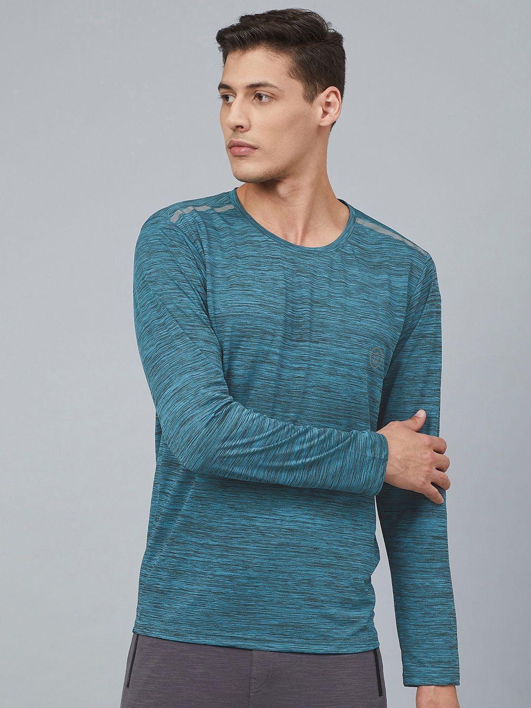 chkokko men teal blue solid round neck training t-shirt