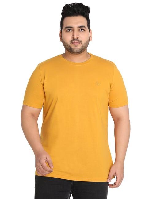 chkokko mustard cotton regular fit t-shirt