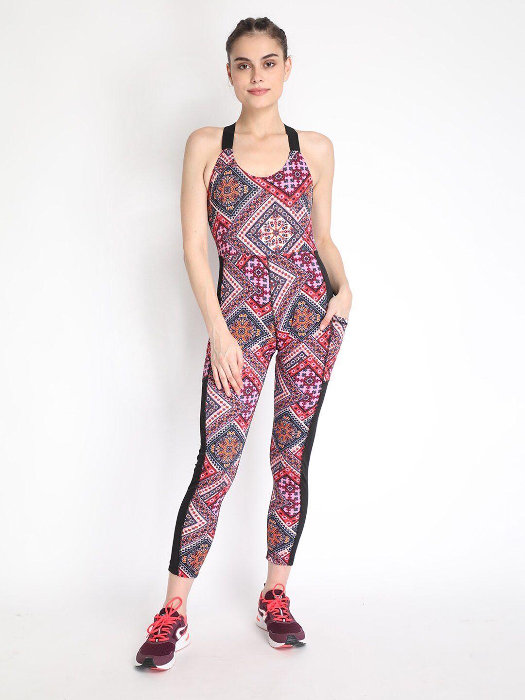 chkokko pink & beige printed basic jumpsuit