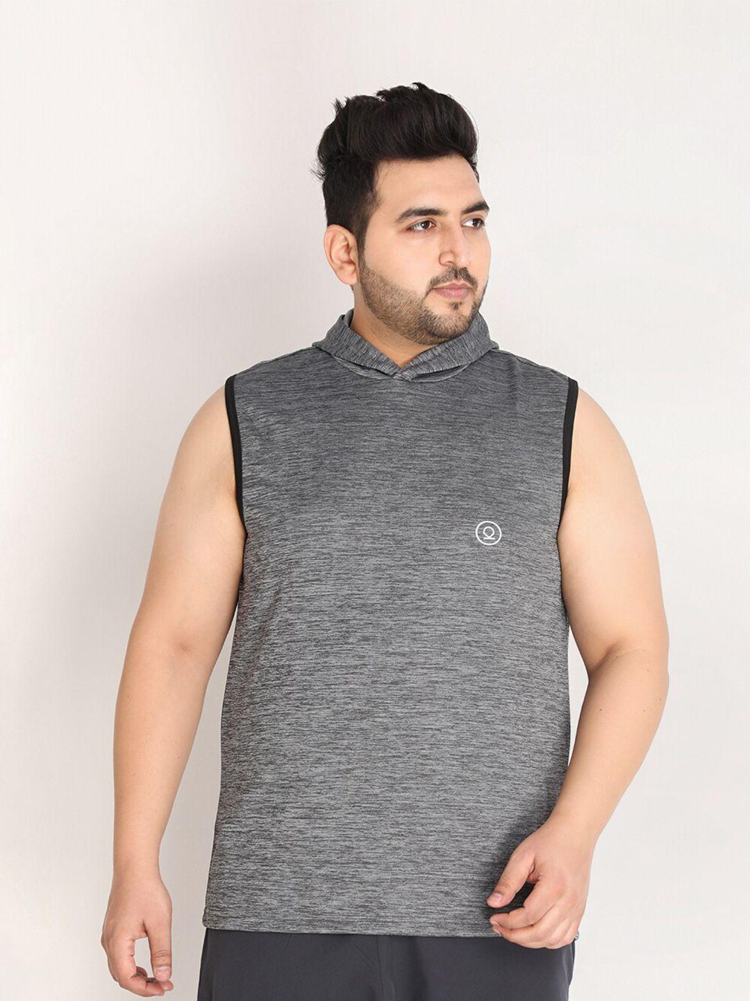 chkokko plus men plus-size grey melange hooded t-shirt