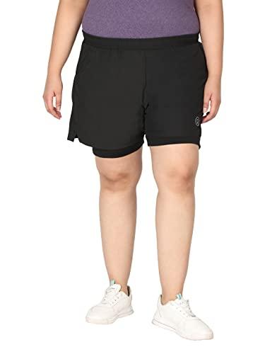 chkokko plus size double layered sports gym workout running shorts for women black 5xl