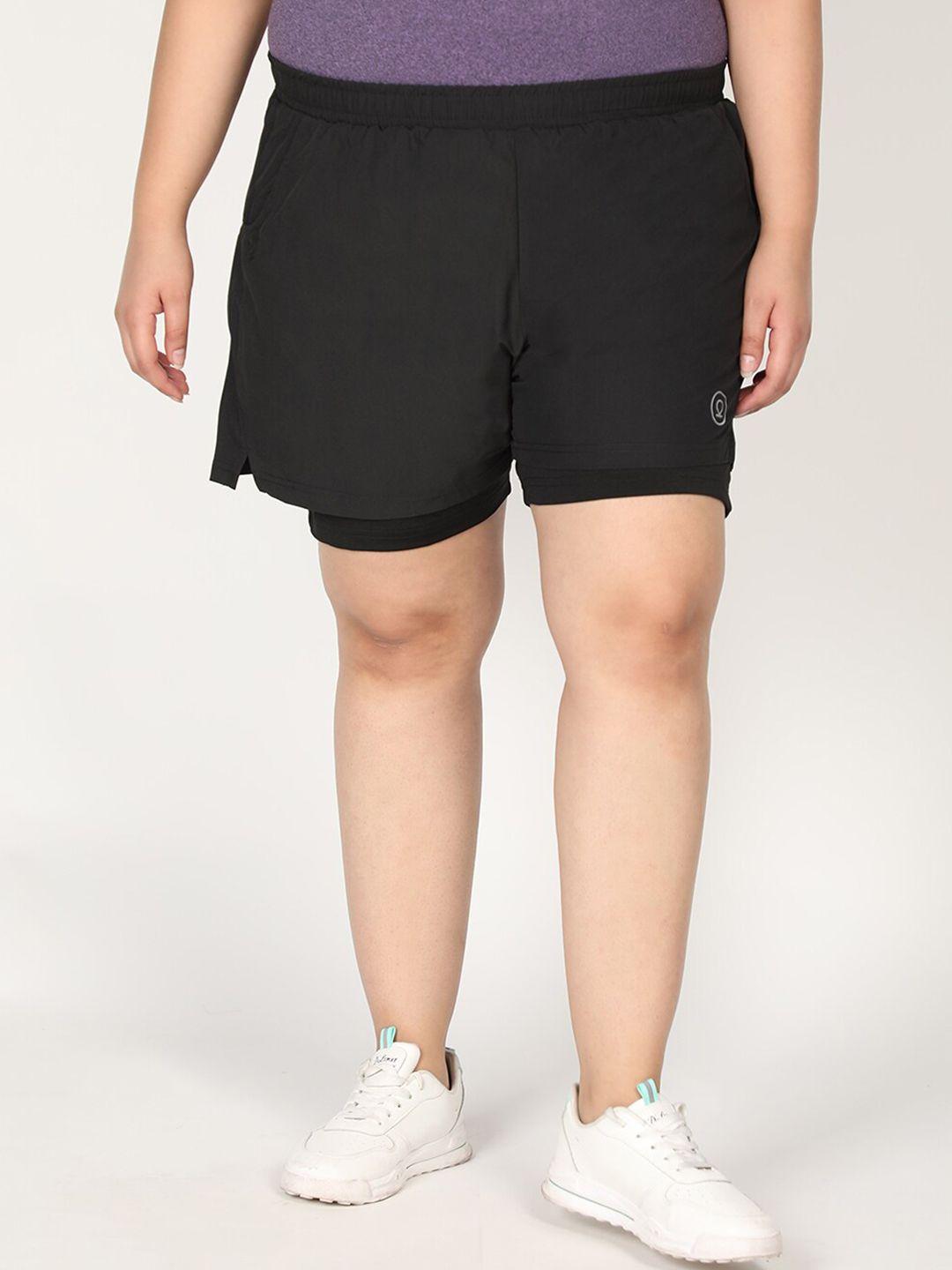 chkokko plus women black solid training or gym sports shorts