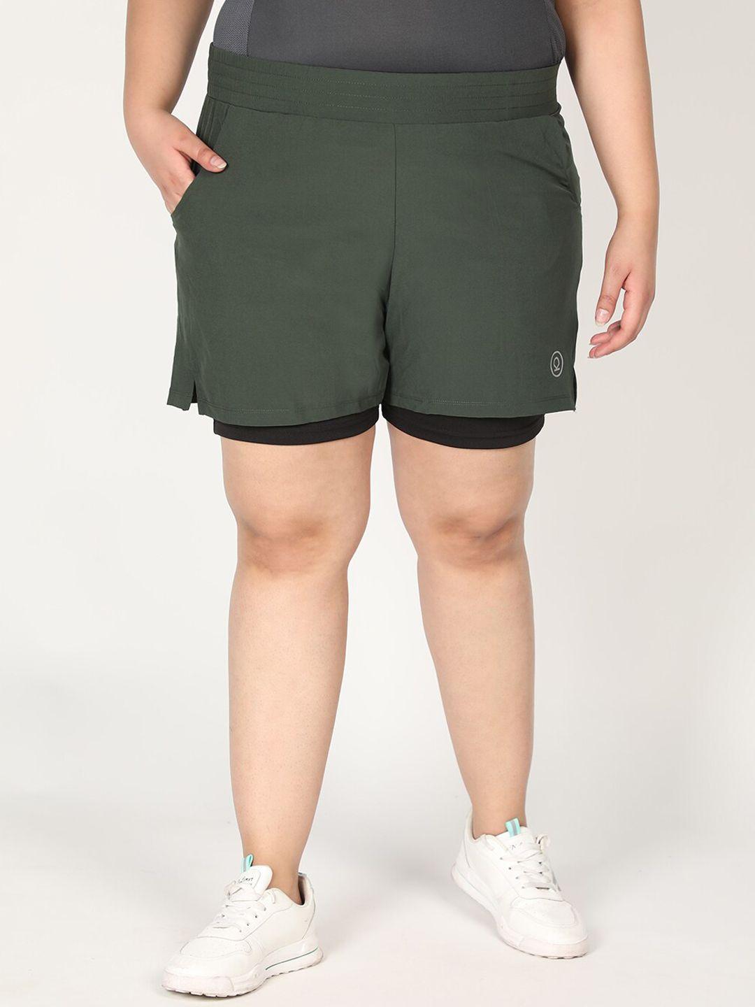 chkokko plus women green solid training or gym shorts