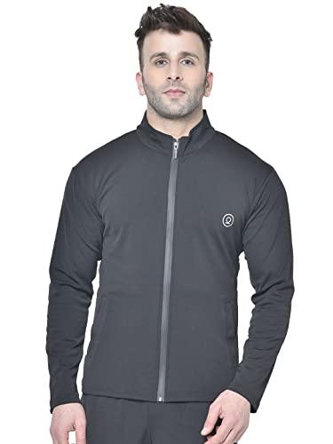 chkokko polyester men winter sports gym track zipper stylish standard length jacket black size medium