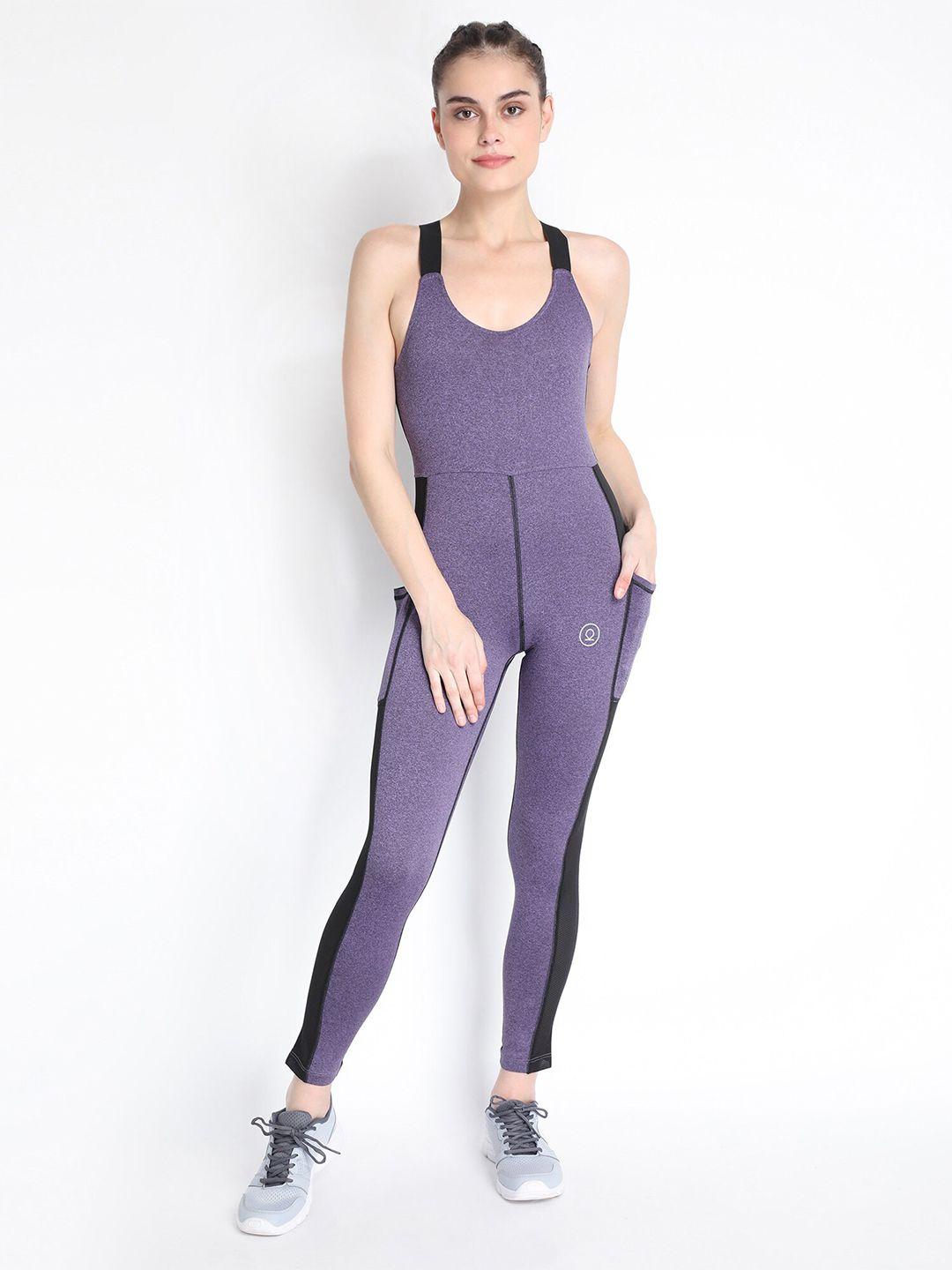 chkokko purple & black one-piece yoga workout basic jumpsuit