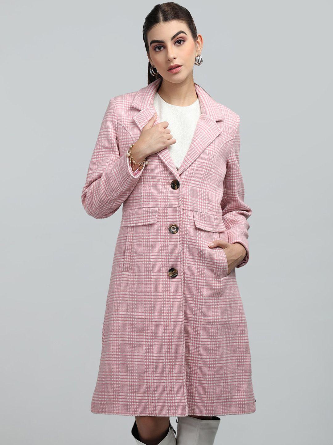 chkokko single breasted checked notched lapel collar overcoat