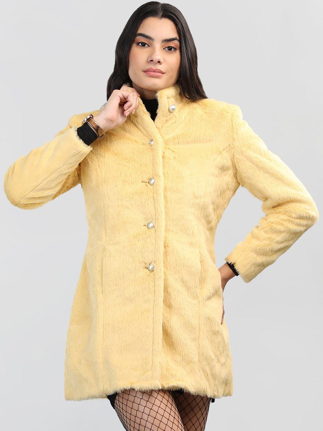 chkokko stand collar textured single-breasted woolen overcoat