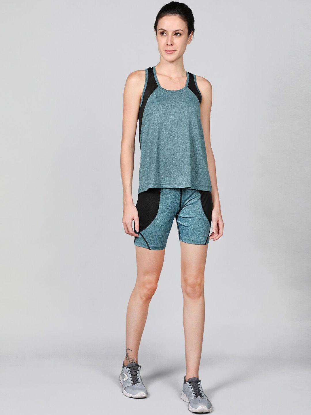 chkokko teal green sports top & shorts set