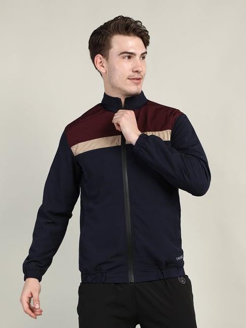 chkokko wine & navy regular fit high neck wind cheater jacket